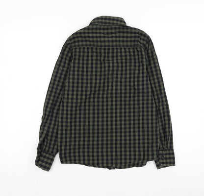 Primark Girls Green Check Cotton Basic Button-Up Size 11-12 Years Collared Button