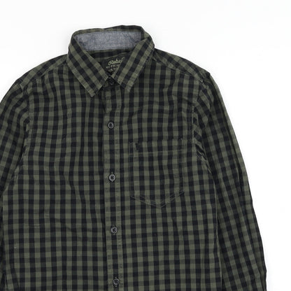 Primark Girls Green Check Cotton Basic Button-Up Size 11-12 Years Collared Button