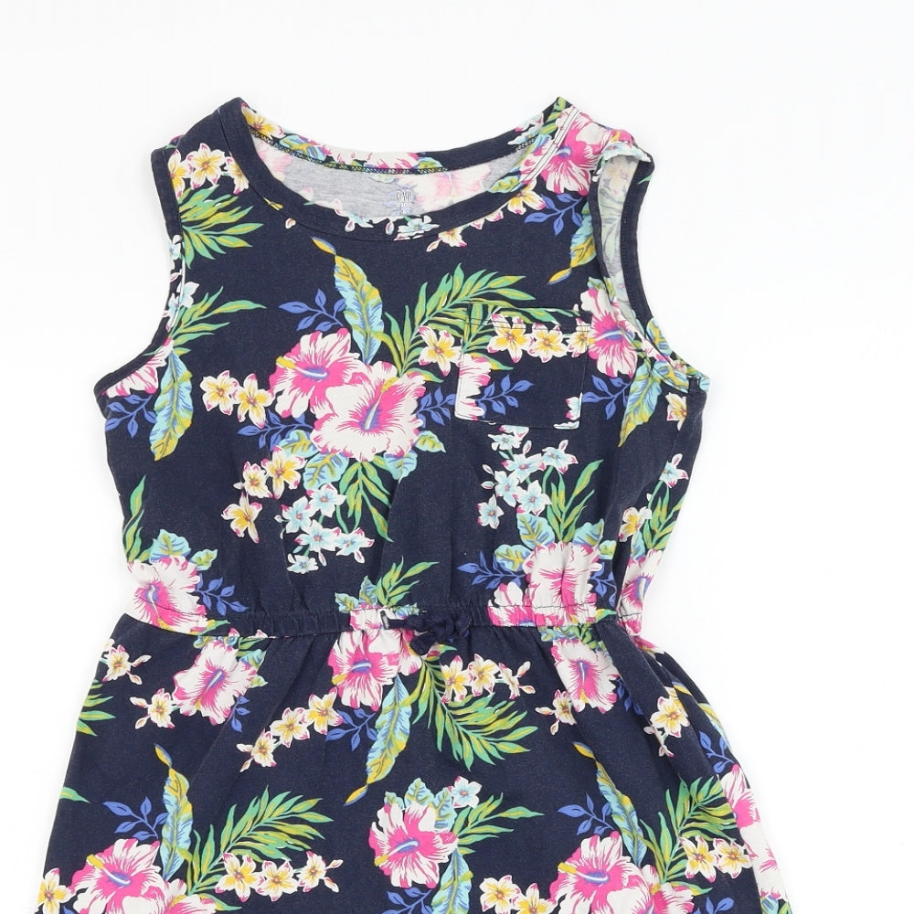 Gap Girls Blue Floral Cotton A-Line  Size L  Round Neck Pullover