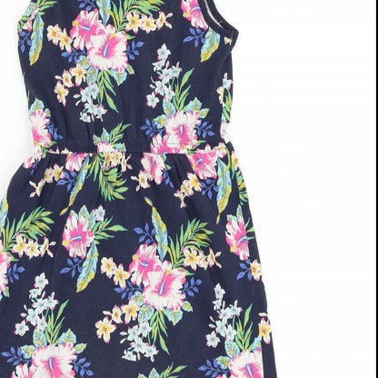 Gap Girls Blue Floral Cotton A-Line  Size L  Round Neck Pullover