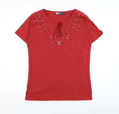 EWM Womens Red  Cotton Basic T-Shirt Size 10 Round Neck