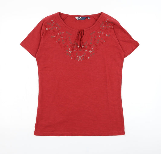 EWM Womens Red  Cotton Basic T-Shirt Size 10 Round Neck