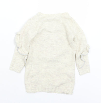 Primark Girls Beige Crew Neck  Acrylic Pullover Jumper Size 2-3 Years   - Minnie Mouse. Sequins