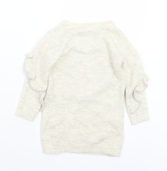 Primark Girls Beige Crew Neck  Acrylic Pullover Jumper Size 2-3 Years   - Minnie Mouse. Sequins