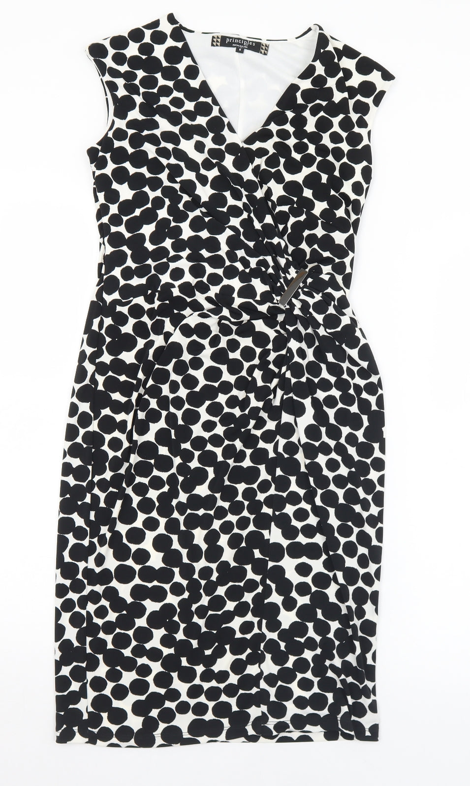 Debenhams Womens Black Geometric Polyester Shift  Size 8  V-Neck