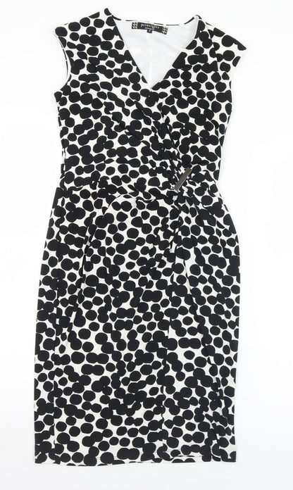 Debenhams Womens Black Geometric Polyester Shift  Size 8  V-Neck