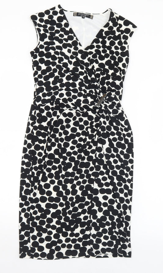 Debenhams Womens Black Geometric Polyester Shift  Size 8  V-Neck