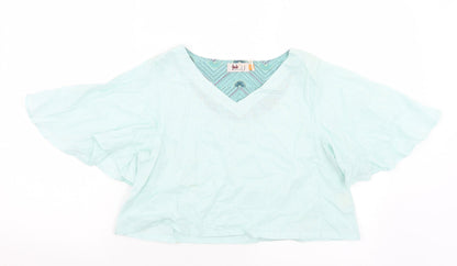 Fab Womens Green  Cotton Cropped Blouse Size M V-Neck