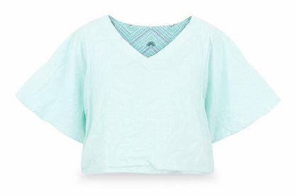 Fab Womens Green  Cotton Cropped Blouse Size M V-Neck