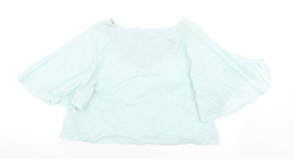 Fab Womens Green  Cotton Cropped Blouse Size M V-Neck