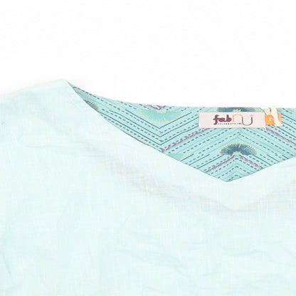 Fab Womens Green  Cotton Cropped Blouse Size M V-Neck
