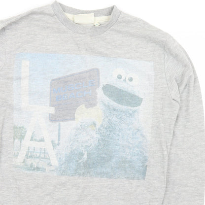 Sesame Street Mens Grey  Polyester Pullover Sweatshirt Size XS   - Cookie Monster