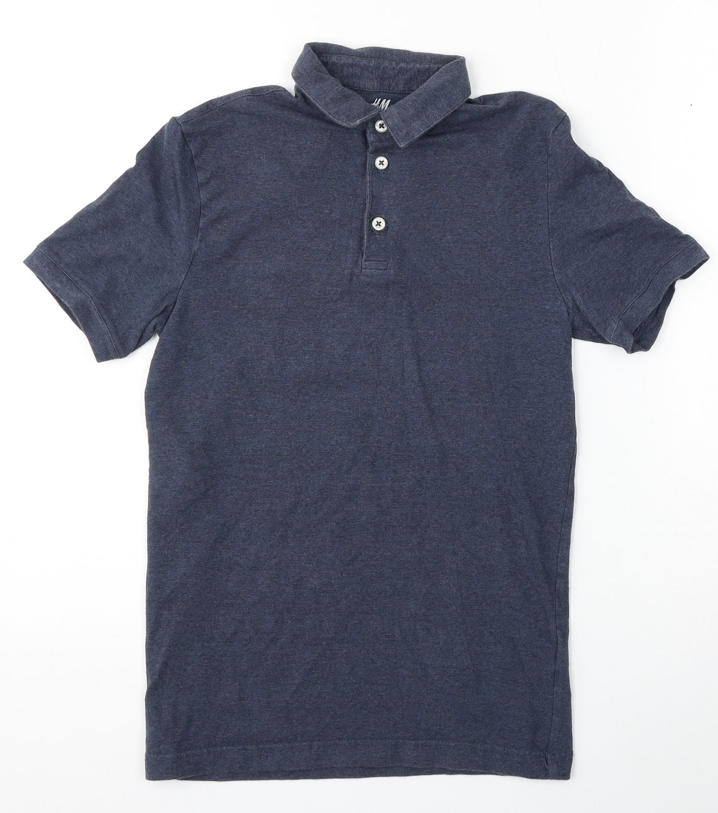 H&M Mens Blue  Polyester  Polo Size XS Collared Button