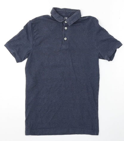 H&M Mens Blue  Polyester  Polo Size XS Collared Button