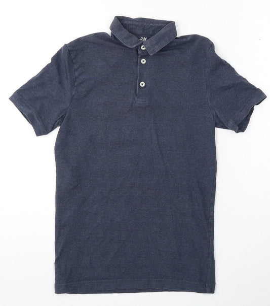 H&M Mens Blue  Polyester  Polo Size XS Collared Button