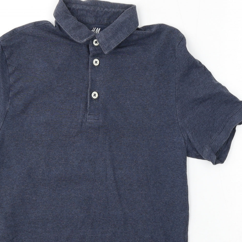 H&M Mens Blue  Polyester  Polo Size XS Collared Button