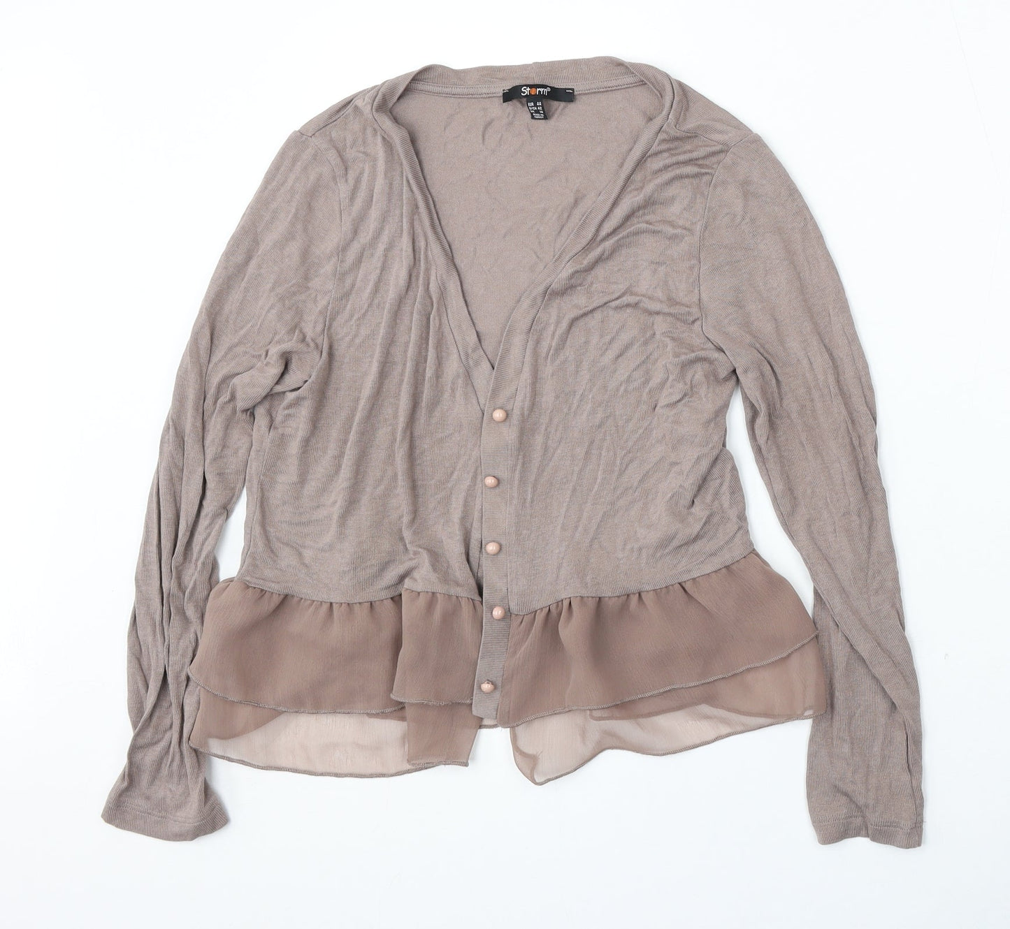 Storm Womens Brown V-Neck  Polyester Cardigan Jumper Size 14