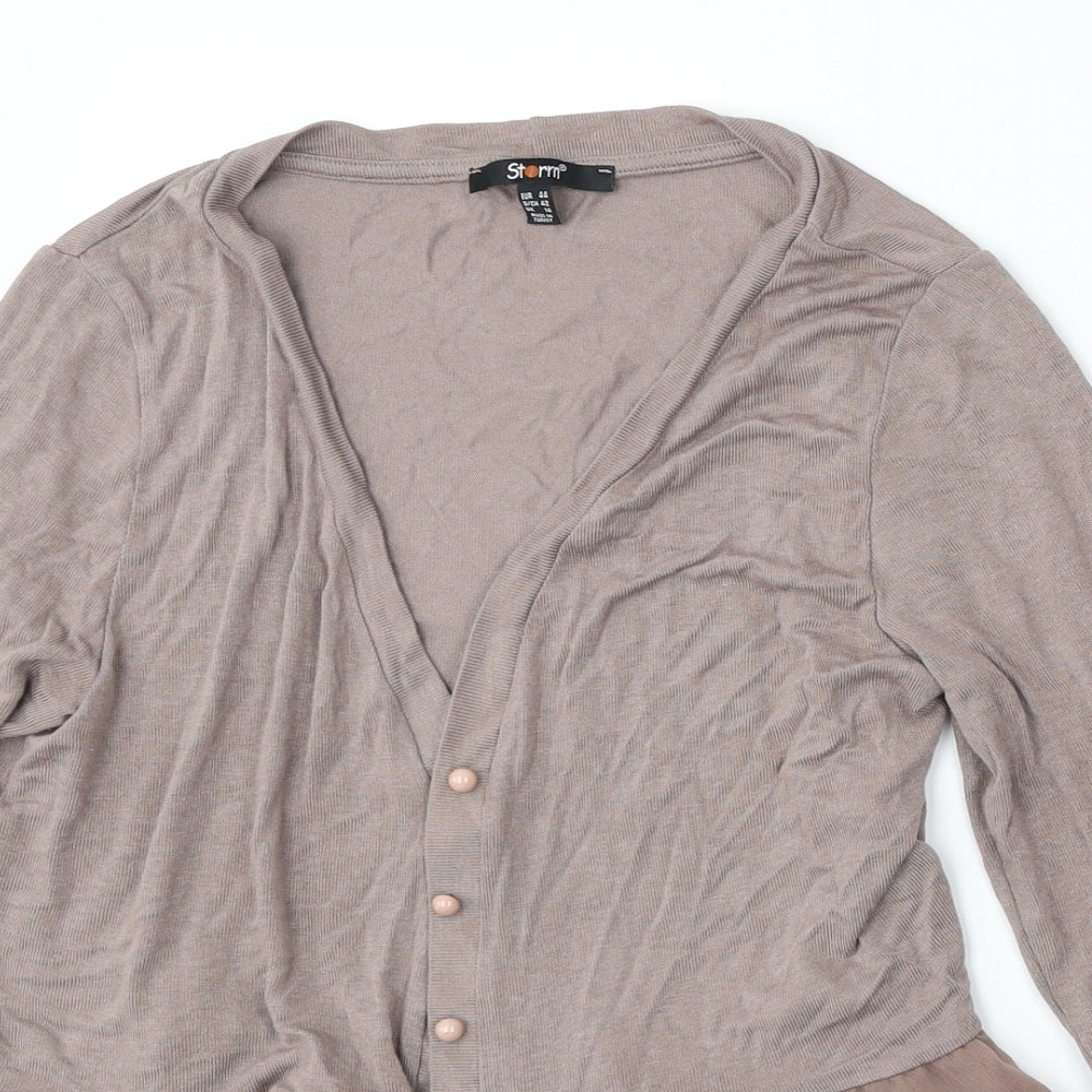 Storm Womens Brown V-Neck  Polyester Cardigan Jumper Size 14