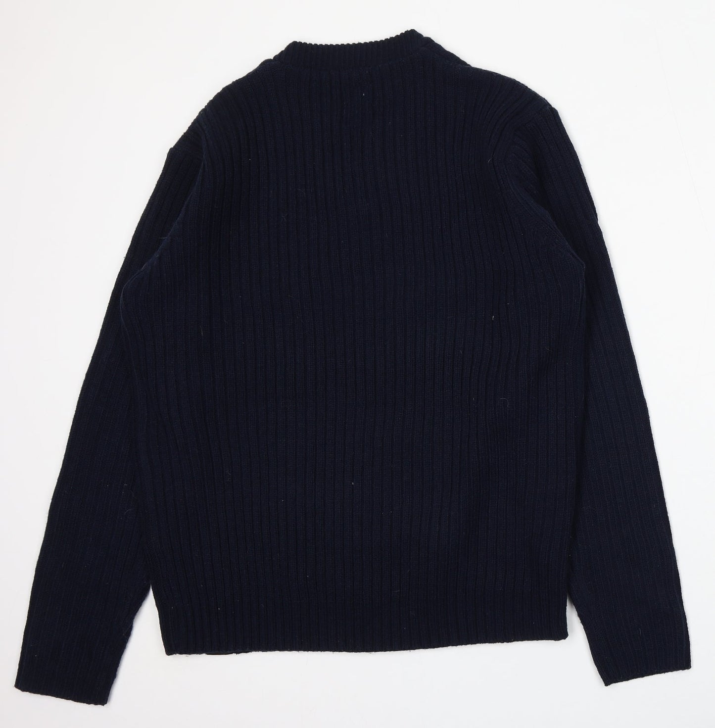 Benzini Mens Blue V-Neck  Acrylic Pullover Jumper Size L