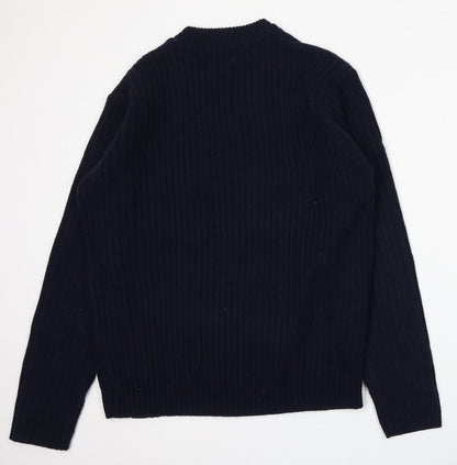 Benzini Mens Blue V-Neck  Acrylic Pullover Jumper Size L