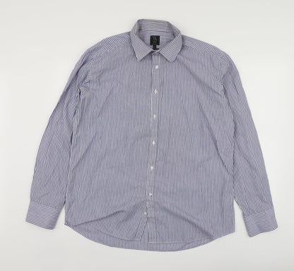 Taylor & Wright Mens Blue Striped Polyester  Button-Up Size 16 Collared