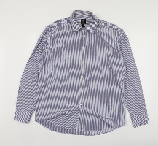 Taylor & Wright Mens Blue Striped Polyester  Button-Up Size 16 Collared