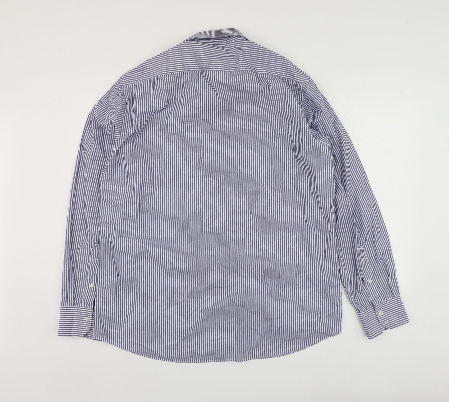 Taylor & Wright Mens Blue Striped Polyester  Button-Up Size 16 Collared