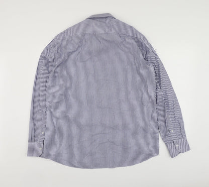 Taylor & Wright Mens Blue Striped Polyester  Button-Up Size 16 Collared