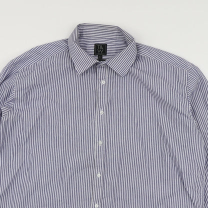 Taylor & Wright Mens Blue Striped Polyester  Button-Up Size 16 Collared