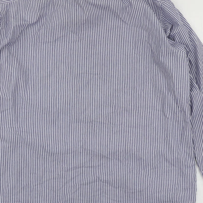 Taylor & Wright Mens Blue Striped Polyester  Button-Up Size 16 Collared