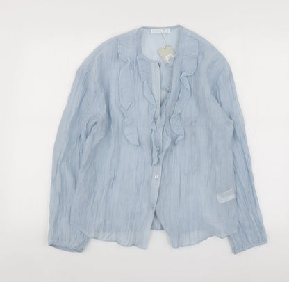 Primark Womens Blue  Lyocell Basic Button-Up Size 10 V-Neck