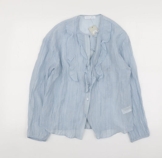 Primark Womens Blue  Lyocell Basic Button-Up Size 10 V-Neck