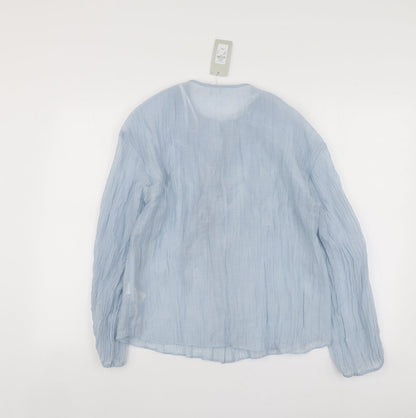 Primark Womens Blue  Lyocell Basic Button-Up Size 10 V-Neck