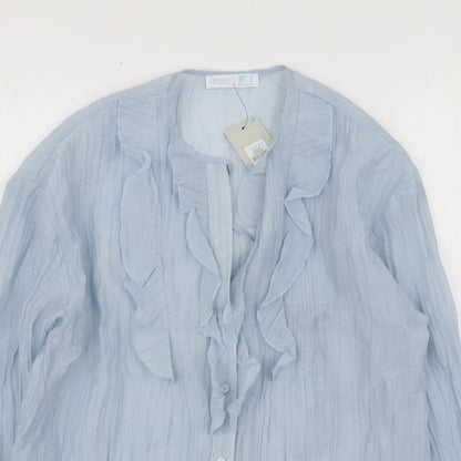 Primark Womens Blue  Lyocell Basic Button-Up Size 10 V-Neck