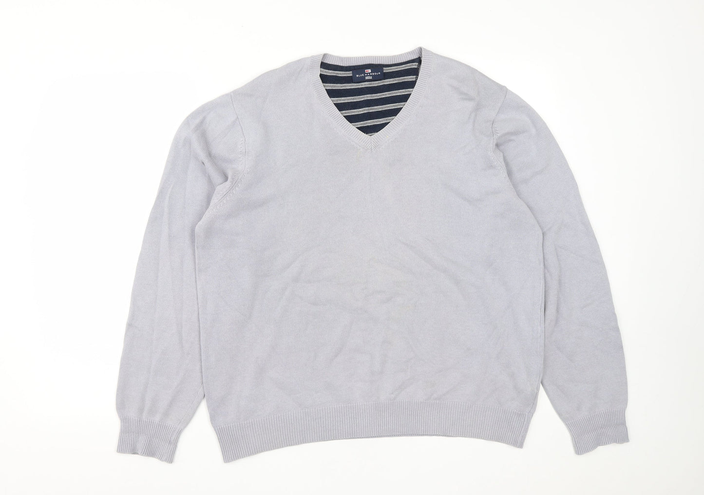 Marks and Spencer Mens Grey V-Neck  Cotton Pullover Jumper Size L