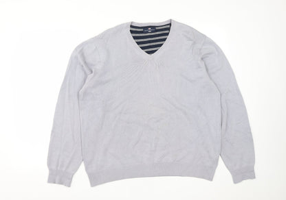 Marks and Spencer Mens Grey V-Neck  Cotton Pullover Jumper Size L
