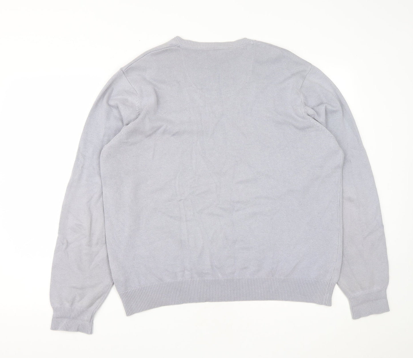 Marks and Spencer Mens Grey V-Neck  Cotton Pullover Jumper Size L