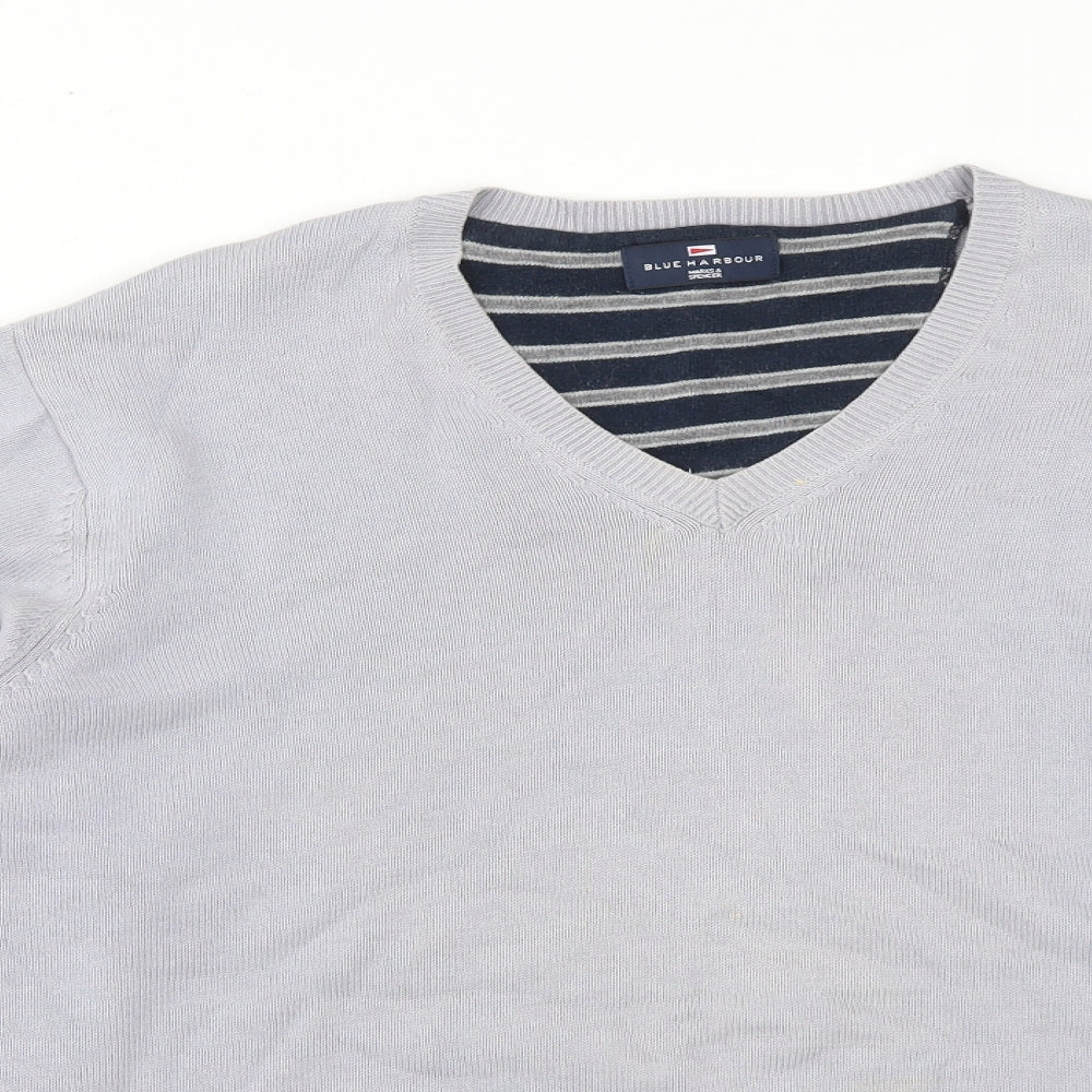 Marks and Spencer Mens Grey V-Neck  Cotton Pullover Jumper Size L