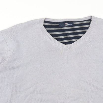 Marks and Spencer Mens Grey V-Neck  Cotton Pullover Jumper Size L