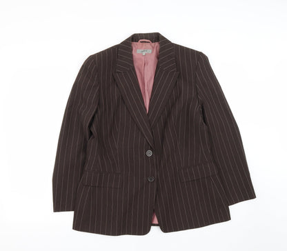 Marks and Spencer Womens Brown Striped Polyester Jacket Suit Jacket Size 16