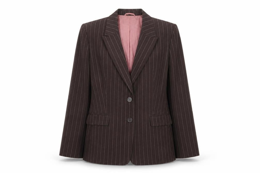 Marks and Spencer Womens Brown Striped Polyester Jacket Suit Jacket Size 16