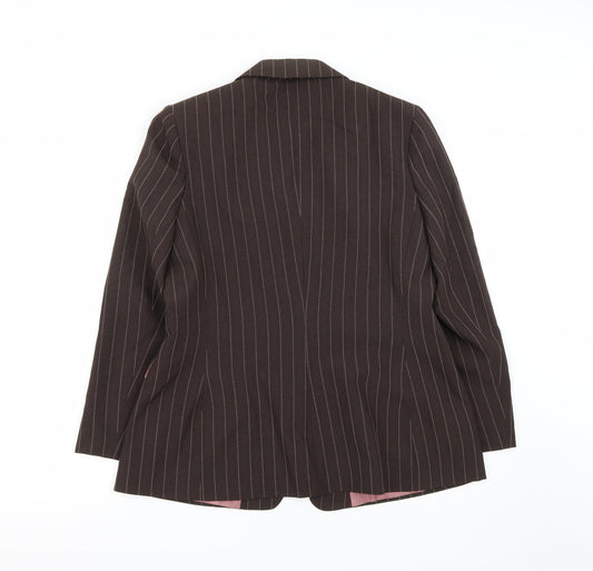 Marks and Spencer Womens Brown Striped Polyester Jacket Suit Jacket Size 16