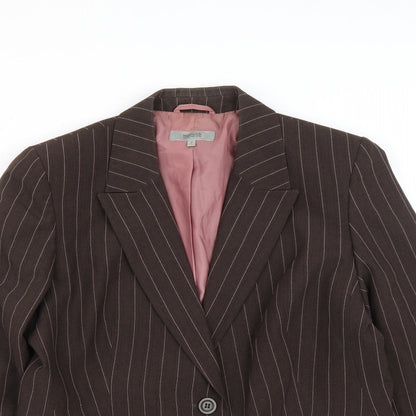 Marks and Spencer Womens Brown Striped Polyester Jacket Suit Jacket Size 16