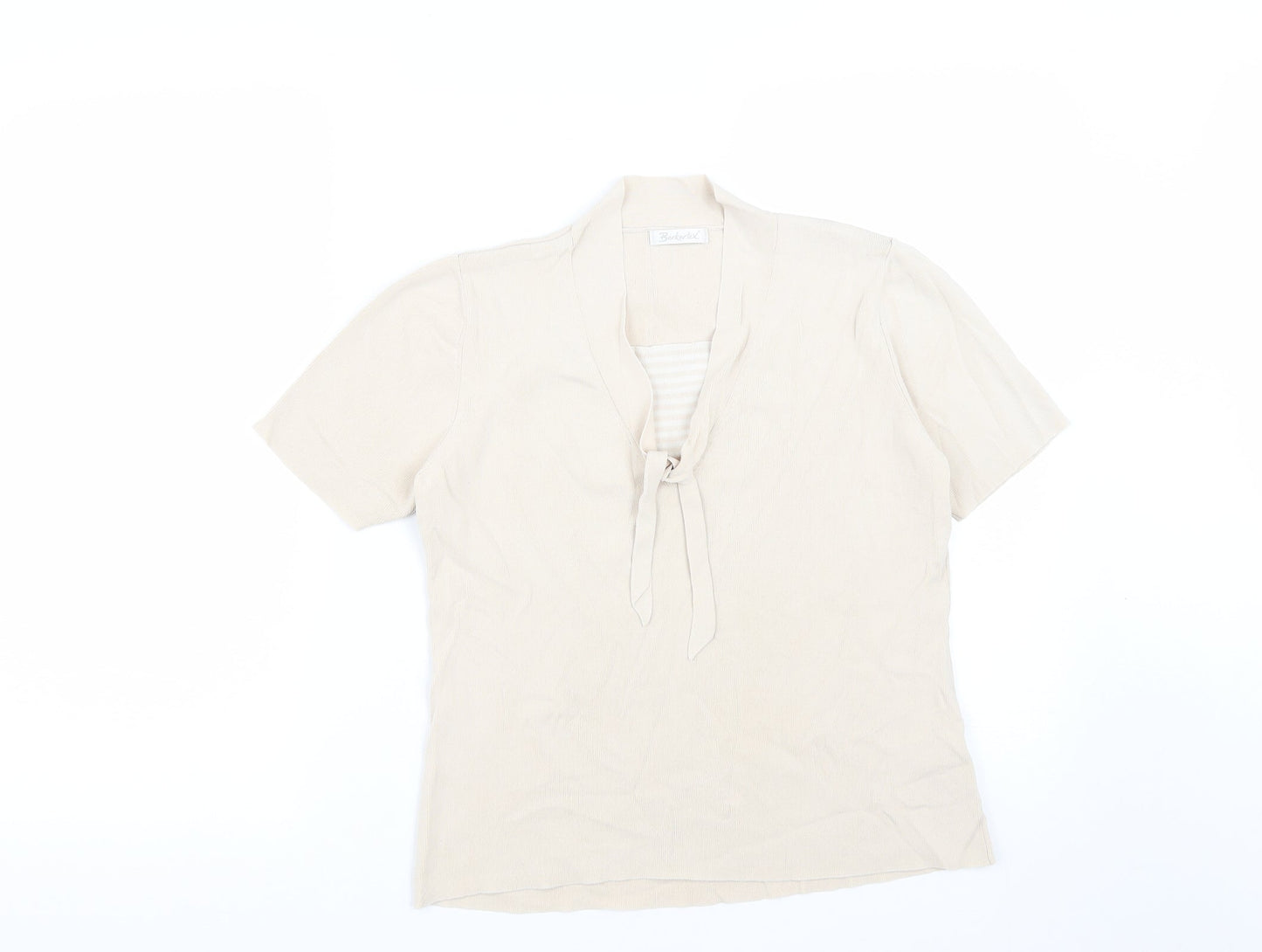 Berkertex Womens Beige  Viscose Basic Blouse Size 14 Round Neck