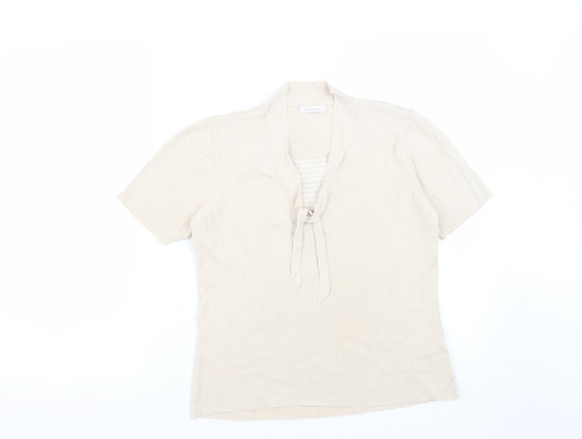 Berkertex Womens Beige  Viscose Basic Blouse Size 14 Round Neck