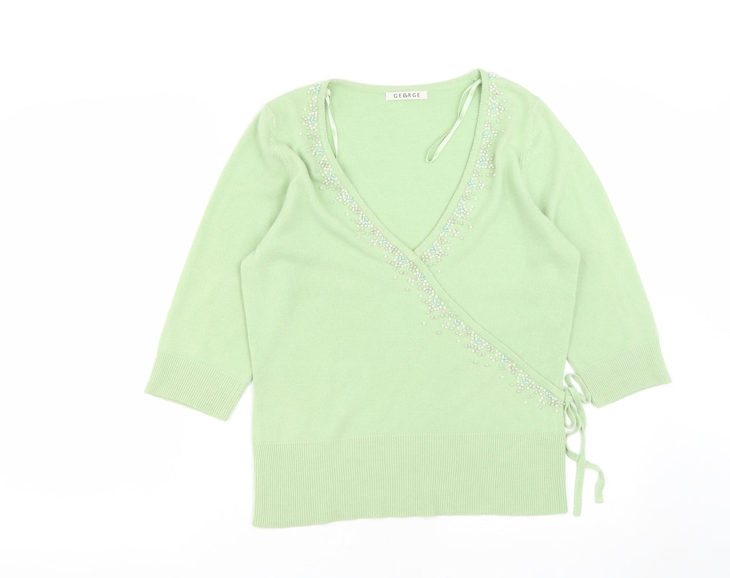 George Womens Green V-Neck  Acrylic Pullover Jumper Size 14