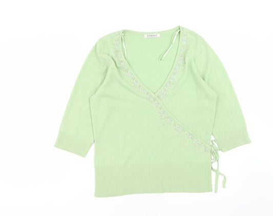 George Womens Green V-Neck  Acrylic Pullover Jumper Size 14