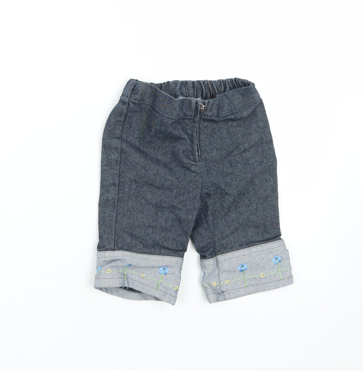 United Colors of Benetton Girls Blue Floral Polyester Cropped Jeans Size 12 Months  Zip