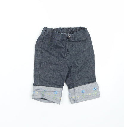 United Colors of Benetton Girls Blue Floral Polyester Cropped Jeans Size 12 Months  Zip