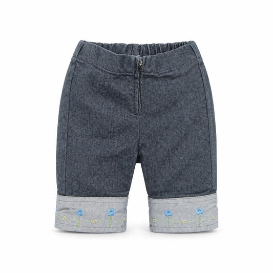 United Colors of Benetton Girls Blue Floral Polyester Cropped Jeans Size 12 Months  Zip